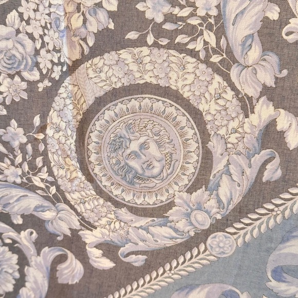 Versace 100% Silk Chiffon 52” Scarf Shawl in blue & lavender | Authentic, EUC - Picture 9 of 13